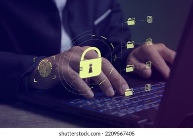 Cyber security, fingerprint scanning, personal database entry, digital crime prevention concept. Protecting data from hackers - Shutterstock ID 2209567405