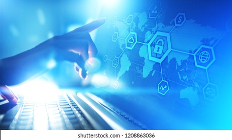 Cyber security, Information privacy, Data protection. Internet and technology concept on virtual screen.
