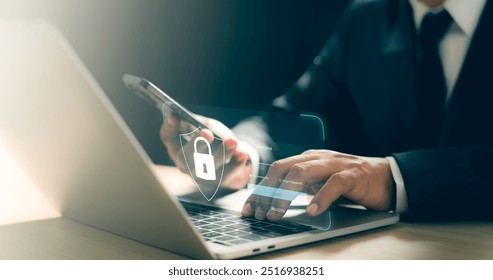 Cyber security internet network data privacy concepts. secure access to user personal information, cybersecurity, secure Internet access, information security and encryption.