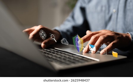 Cyber security internet network data privacy concepts. secure access to user personal information, cybersecurity, secure Internet access, information security and encryption.