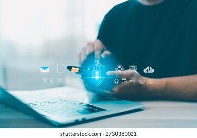 Cyber security internet network data privacy concepts. secure access to user personal information, cybersecurity, secure Internet access, information security and encryption.