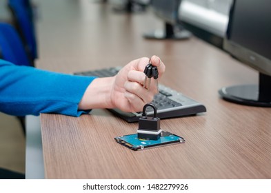 cyber security internet and networking concept. Concept of internet password security, data privacy, cybercrime prevention. Padlock on computer keyboard. 