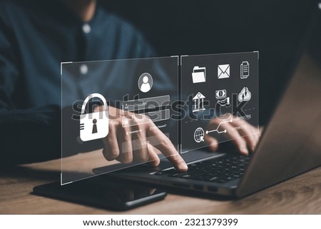 Cyber security internet and Personal online systems high security, login screen concept, Business women use laptop login to Personal data online secure access to user's personal information,Encryption