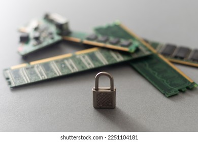 Cyber security lock. Security computer Data Internet protection with lock, key on microscheme chip. Hacker attack and data breach, information leak concept