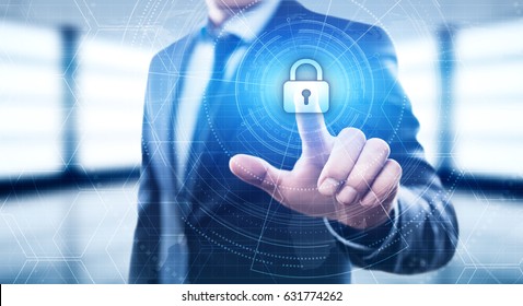 Cyber Security Lock On Digital Screen Data Protection Business Technology Privacy Concept