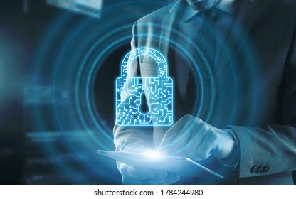 Cyber Security lock Privacy Data Protection internet and Technology concept.