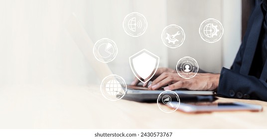 Cyber security network data protection concept on the internet technology network with cloud computing and data management technology concept