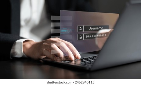 Cyber security network. Data protection concept. Businessman using laptop computer with digital padlock on internet technology networking with cloud computing and data management,