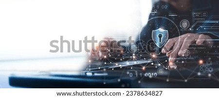 Cyber security network. Data protection concept. Businessman using digital tablet with biometric network security technology to access privacy data and management, computer crime, data encryption