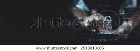 Cyber security network. Data protection concept. User using mobile phone with digital padlock on internet technology network security with cloud security and data encryption, cybersecurity