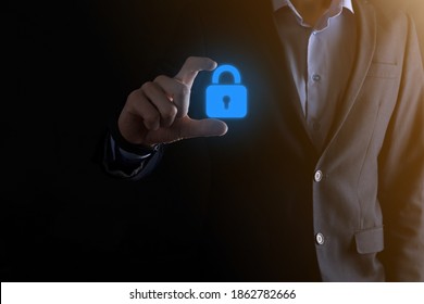 Cyber security network. Padlock icon and internet technology networking. Businessman protecting data personal information on virtual interface. Data protection privacy concept. GDPR. EU. - Shutterstock ID 1862782666