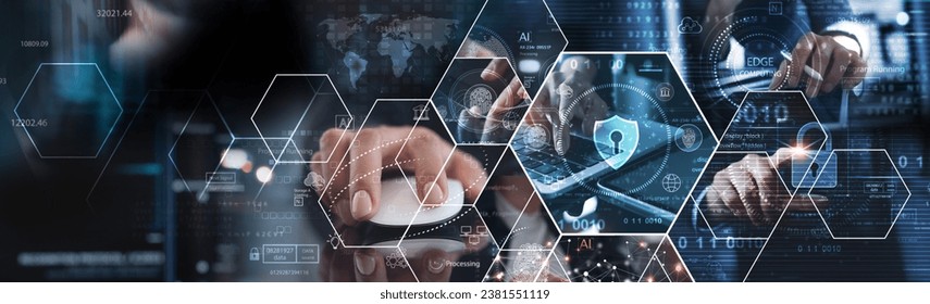 Cyber security network, privacy data protection concept. Computer programmer team with network security system, software development, data encryption, innovation cybersecurity technology background - Powered by Shutterstock