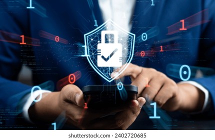 Cyber security network and privacy Data protection concepts, User protect personal information on internet technology networking. Lock icon and internet network security, virtual screen interfaces.
