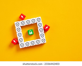 Cyber security, password and data encryption. Network security and firewall protection. Privacy and secure access to personal data.