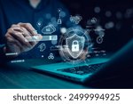 Cyber security and Security password login online concept  Hands typing and entering username and password of social media, logging in with smartphone to an online bank account, data protection hacker