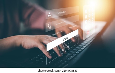 cyber security and Security password login online concept  Hands typing and entering username and password of social media, log in with smartphone to an online bank account, data protection hacker - Shutterstock ID 2194098833