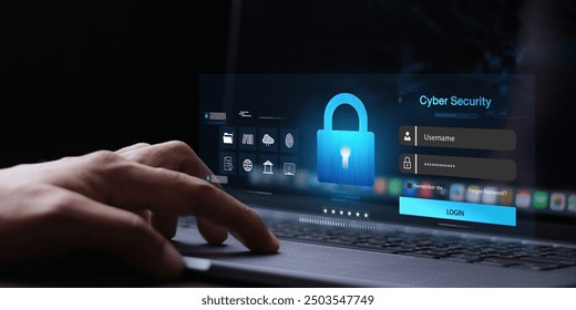 Cyber security and Security password login online concept Hands typing and entering username and password of social media, log in with smartphone to an online bank account, data protection hacker - Powered by Shutterstock