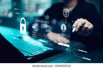 Cyber security and Security password login online concept  Hands typing and entering username and password of social media, logging in with smartphone to an online bank account, data protection hacker