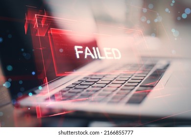 Cyber security or personal data protection concept with digital red glowing failed sign in virtual glowing frame on modern laptop background, double exposure