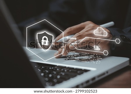 Cyber security protection concept featuring secure cloud computing, data privacy, and digital infrastructure defense. Modern cybersecurity solution for network protection, encryption