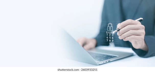 Cyber security protection program to protect password login information on websites and online internet networks securely and confidentially to prevent hackers from accessing financial information.