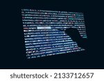 Cyber security. Screen with program code. Using computer and programming to break code. Internet and network security. Stealing private information. Person using technology to steal password