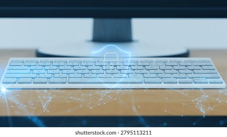 Cyber security shield padlock digital network data protection, Global information privacy and smart network safety concept.