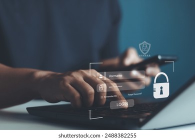 Cyber security, Smartphone protection with 2Fa, Two-Factor Authentication, Privacy protection data. internet network security technology. Encrypted data. Personal online privacy. Cyber hacker threat.