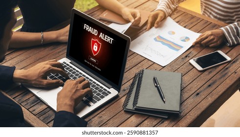 Cyber security software show alert of cyber attack for protection snugly. Danger from virus, phishing and cyber fraud.