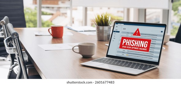 Cyber security software show alert of cyber attack for protection snugly. Danger from virus, phishing and cyber fraud.
