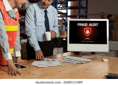 Cyber security software show alert of cyber attack for protection snugly. Danger from virus, phishing and cyber fraud.