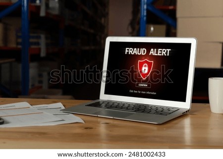 Cyber security software show alert of cyber attack for protection snugly. Danger from virus, phishing and cyber fraud.