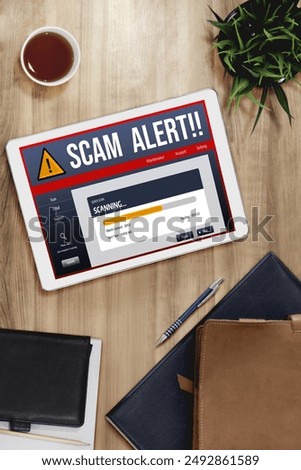 Cyber security software show alert of cyber attack for protection snugly. Danger from virus, phishing and cyber fraud.