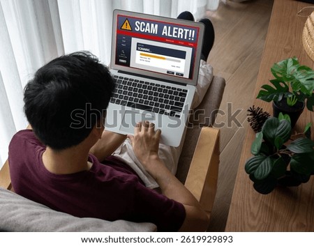 Cyber security software show alert of cyber attack for protection snugly. Danger from virus, phishing and cyber fraud.