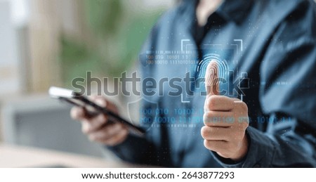 Cyber security system concept. Secure information network. Cybersecurity protection. Internet privacy policy. Cyber crime. Security system. A person is giving a thumbs up sign.