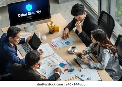 Cyber security system on computer screen protect private information snugly from hacker and cyber attack