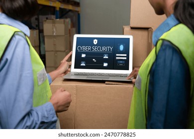Cyber security system on computer screen protect private information snugly from hacker and cyber attack
