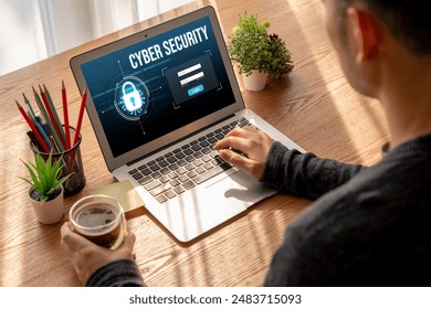 Cyber security system on computer screen protect private information snugly from hacker and cyber attack