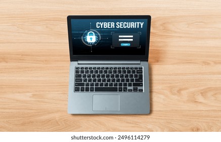 Cyber security system on computer screen protect private information snugly from hacker and cyber attack
