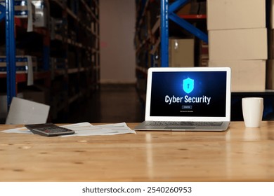 Cyber security system on computer screen protect private information snugly from hacker and cyber attack