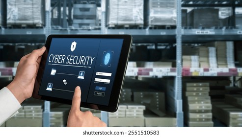 Cyber security system on computer screen protect private information snugly from hacker and cyber attack
