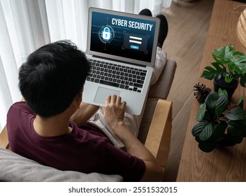 Cyber security system on computer screen protect private information snugly from hacker and cyber attack