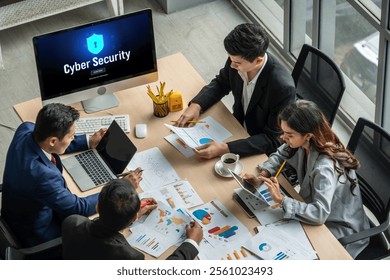 Cyber security system on computer screen protect private information snugly from hacker and cyber attack