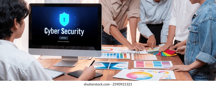 Cyber security system on computer screen protect private information brisk from hacker and cyber attack
