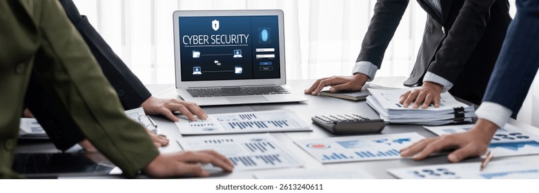 Cyber security system on computer screen protect private information brisk from hacker and cyber attack