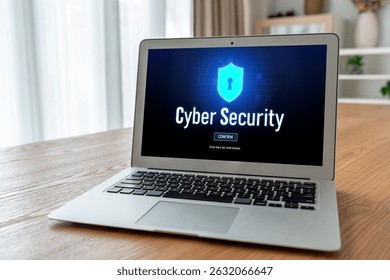 Cyber security system on computer screen protect private information snugly from hacker and cyber attack