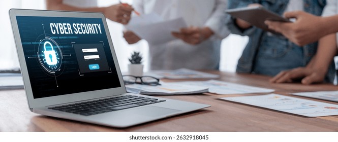 Cyber security system on computer screen protect private information brisk from hacker and cyber attack