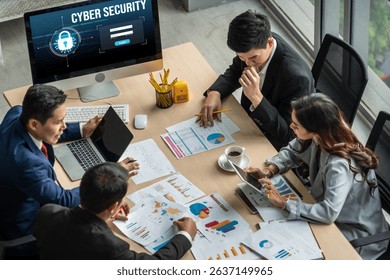 Cyber security system on computer screen protect private information snugly from hacker and cyber attack