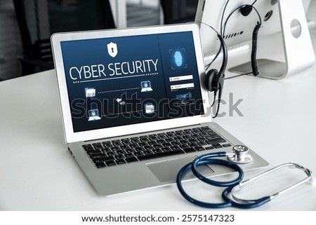 Cyber security system on computer screen protect private information snugly from hacker and cyber attack