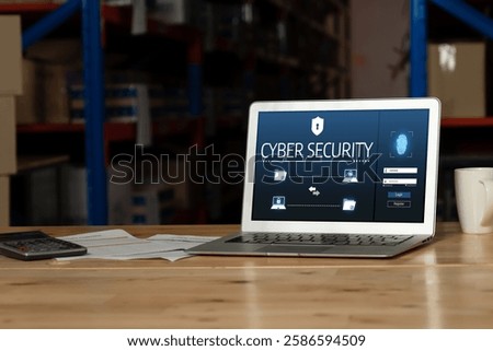 Cyber security system on computer screen protect private information snugly from hacker and cyber attack
